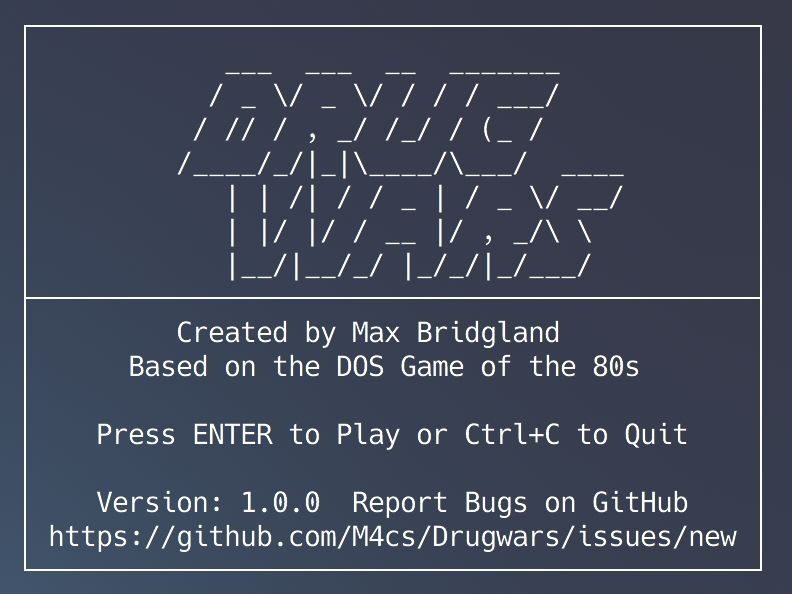 Drug Wars / Dope Wars MS-DOS screenshot